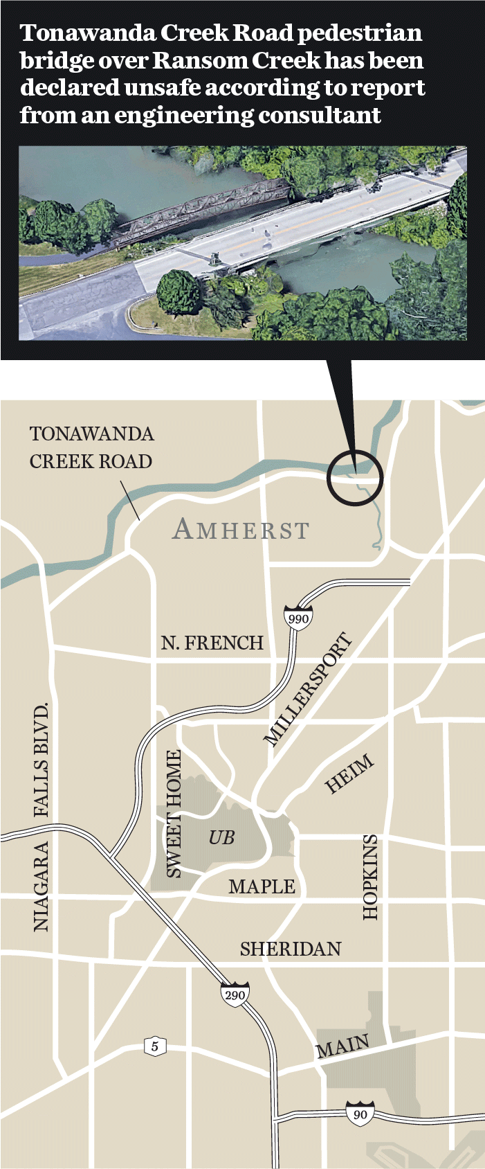 Amherst pedestrian bridge to be replaced 14 months after it closed
